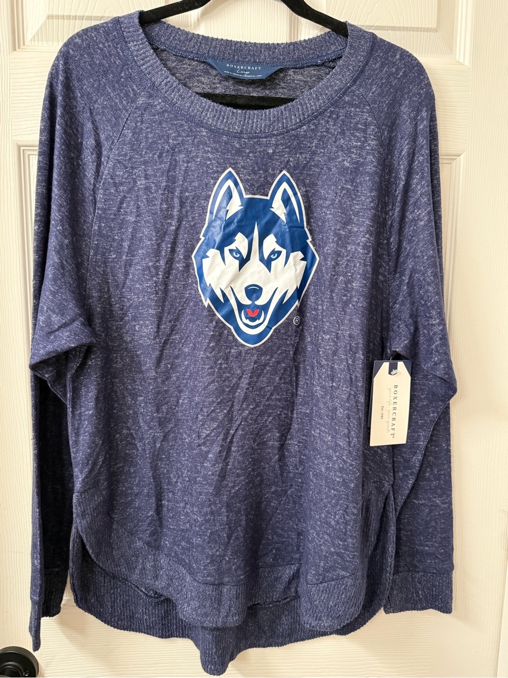 boxercraft Heather Navy Huskies Crewneck Pullover